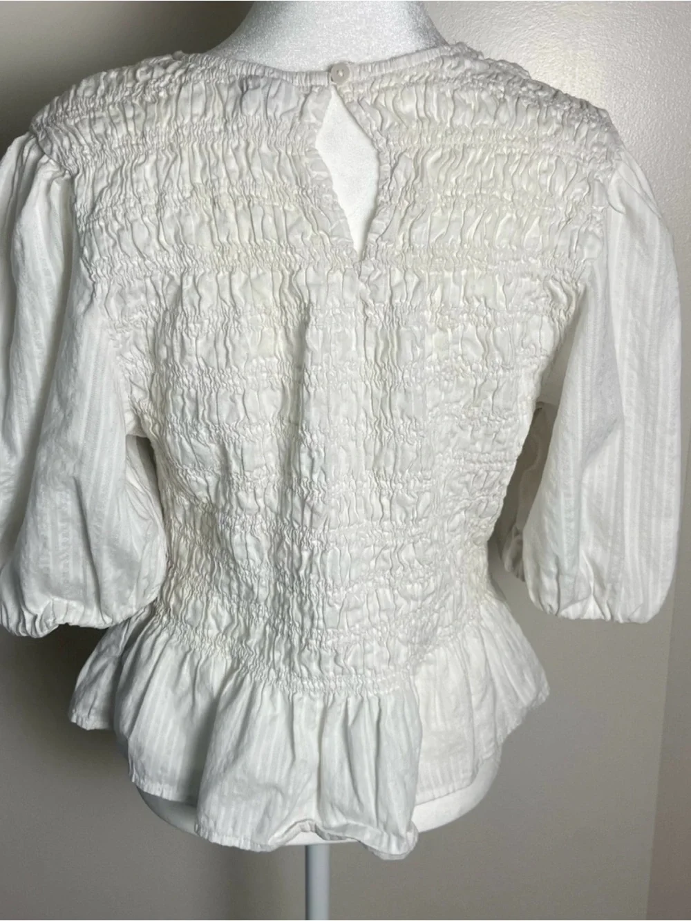OLD NAVY White Smocked Peplum Blouse with Puff Sleeves